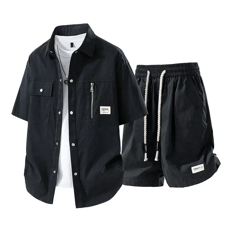 Men's Summer Casual Versatile Fashionable Cool Short-Sleeved Shirt And Shorts Set Trendy Business Casual Outfit 2
