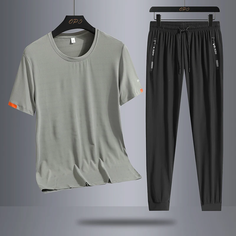 Ice Silk Short Sleeve & Pants - Quick Drying Sports Set Men\'s 2
