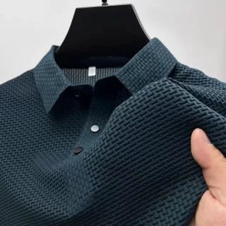 New Men\'s Business Casual Short Sleeved Bone Flower Solid Color POLO Shirt