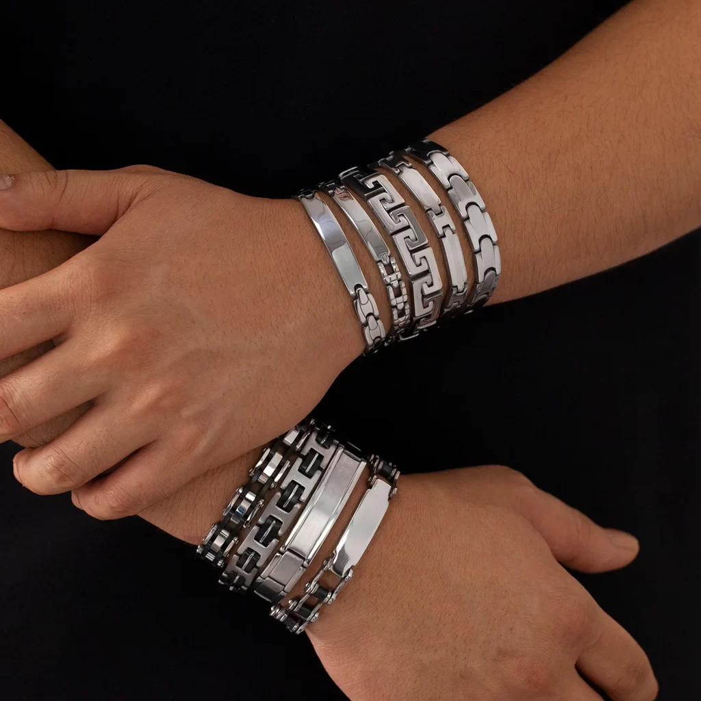 Chunky Men Bracelet With Thick Stainless Steel Strap Chain Link 2