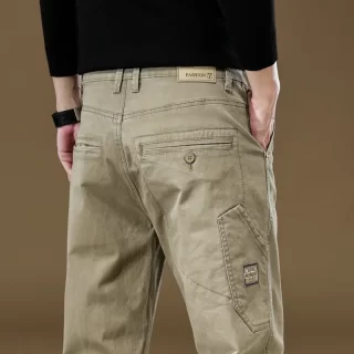 New Men\'s 97% Cotton Jogging Cargo Long Pants Retro Solid Color