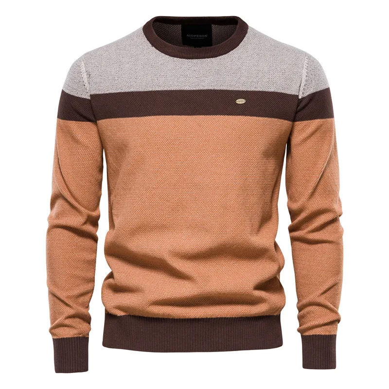 Men\'s Striped Casual Trendy O-neck Long Sleeve. Spliced Knitted Sweaters Male Pullovers Clothes 2