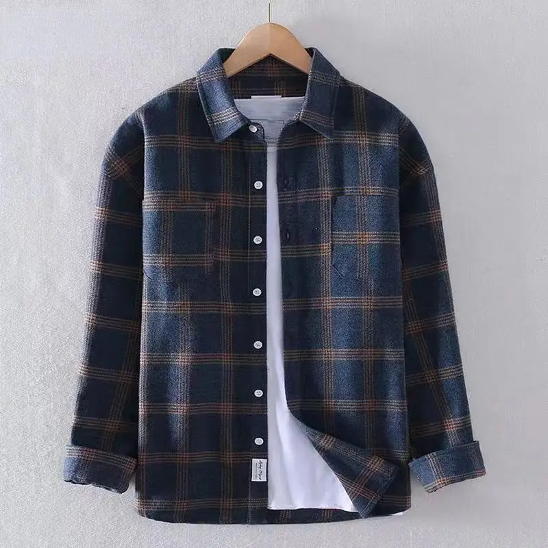 Men's Plaid Shirts Trendy and Casual Long-sleeved Shirt Jacket 2