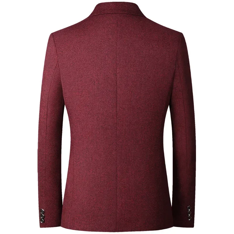 Red Men\'s V-neck Single-breasted Suit Jacket 2