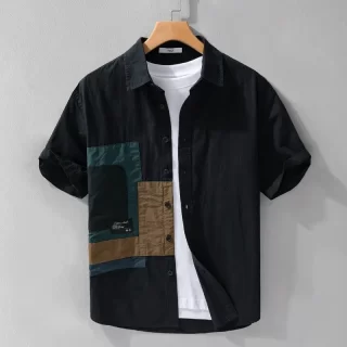 Men\'s Summer New Short Sleeve Shirt With Contrast Patchwork
