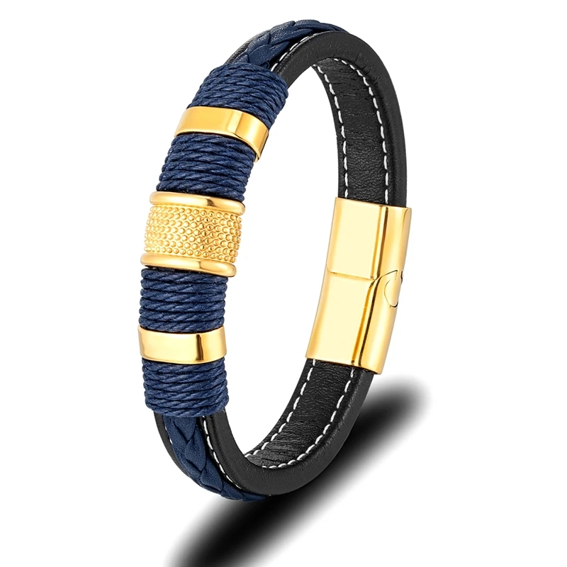 MKENDN Genuine Blue Leather Bracelet With Stainless Steel Magnetic Buckle 2