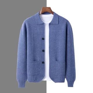 Thicken Solid Color POLO Neck Suit Shirt Cashmere Jacket Sweater