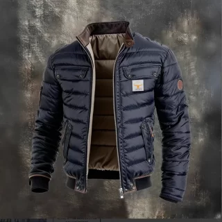 Men's Vintage Leather Quilted Patchwork Thermal Zip Outdoor Jacket