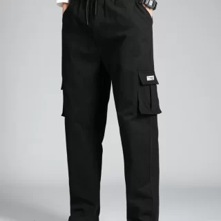 Men\'s Casual Wide Leg Pants - Cargo Trousers with Pockets