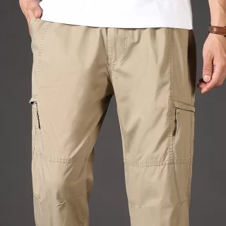 High Quality Mens Trousers Cargo Pants Zipper Pockets Elastic Waist