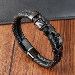 Stainless Steel Magnetic Buckle Genuine Leather Bracelets & Bangles For Male