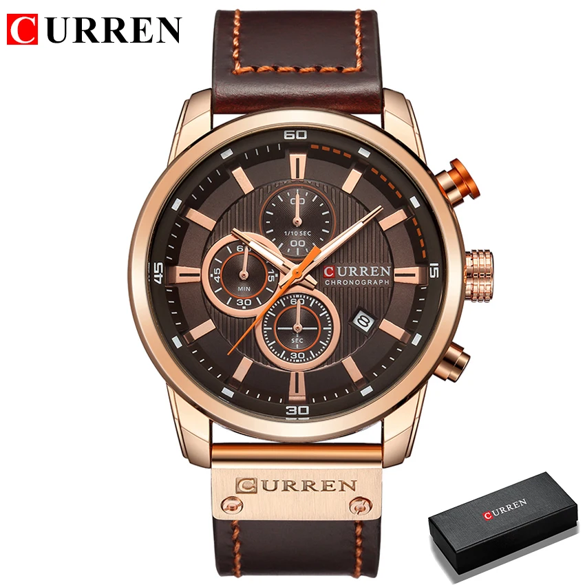 CURREN 8291 Mens Quartz Chronograph Watch Casual Leather Military Sport Fashion Gentleman Wristwatch 2