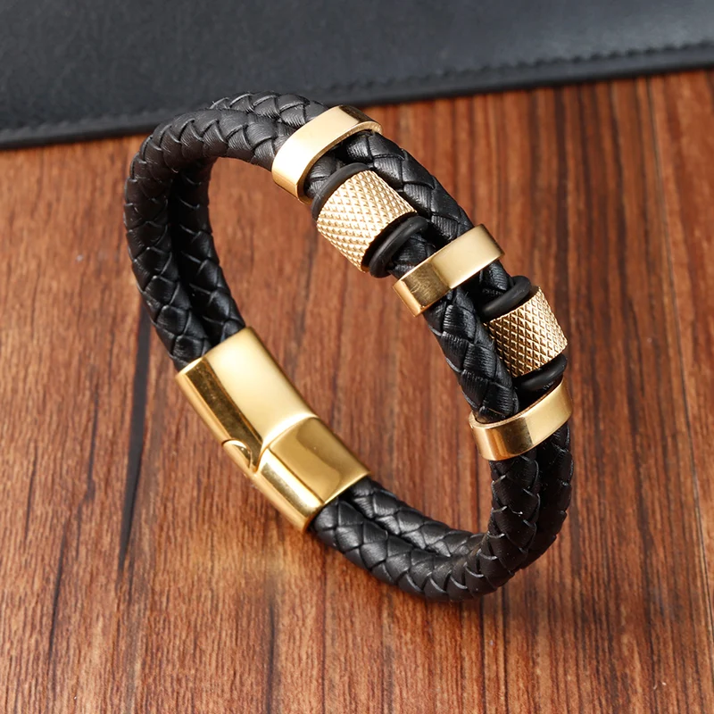 Stainless Steel Magnetic Buckle Genuine Leather Bracelets & Bangles For Male 2