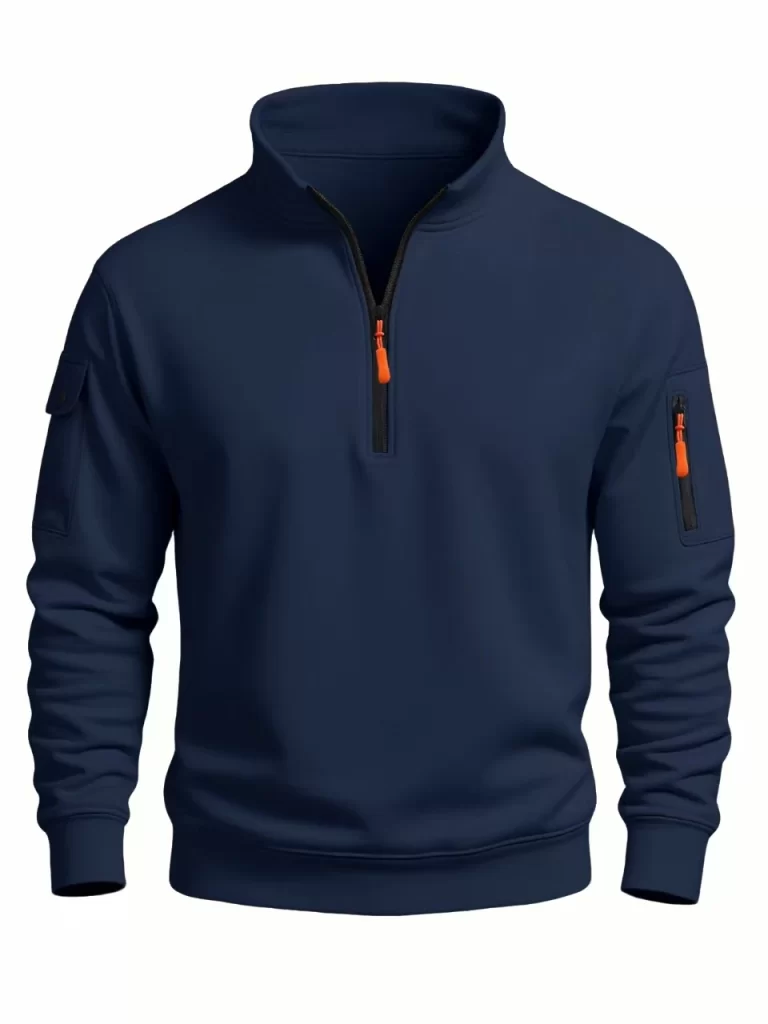 Men\'s Sweatshirt Casual Sports Casual Long Sleeved High Neck Half Zipper Windproof Top 2