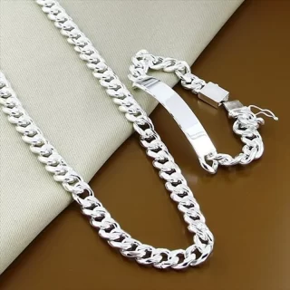 Noble Fine 925 Sterling Silver Solid 10MM Chain Necklace Bracelets Jewelry Sets for Men 50/55/60CM