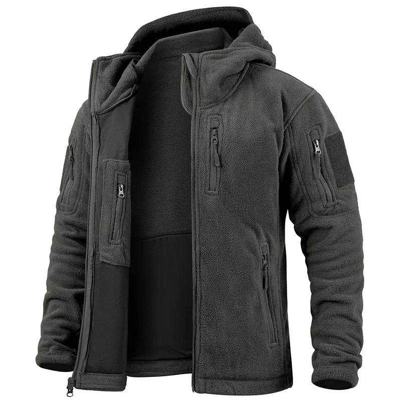 Men's Hunting Fleece Jacket Hiking Hunting Outdoor Fleece Tactical Jacket Winter Warm Full Zip Military Hoodies Multi-Pockets 2