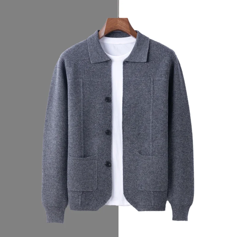 Thicken Solid Color POLO Neck Suit Shirt Cashmere Jacket Sweater 2