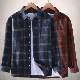 Men's Plaid Shirts Trendy and Casual Long-sleeved Shirt Jacket
