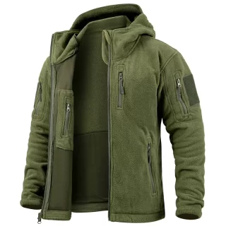 Men's Hunting Fleece Jacket Hiking Hunting Outdoor Fleece Tactical Jacket Winter Warm Full Zip Military Hoodies Multi-Pockets
