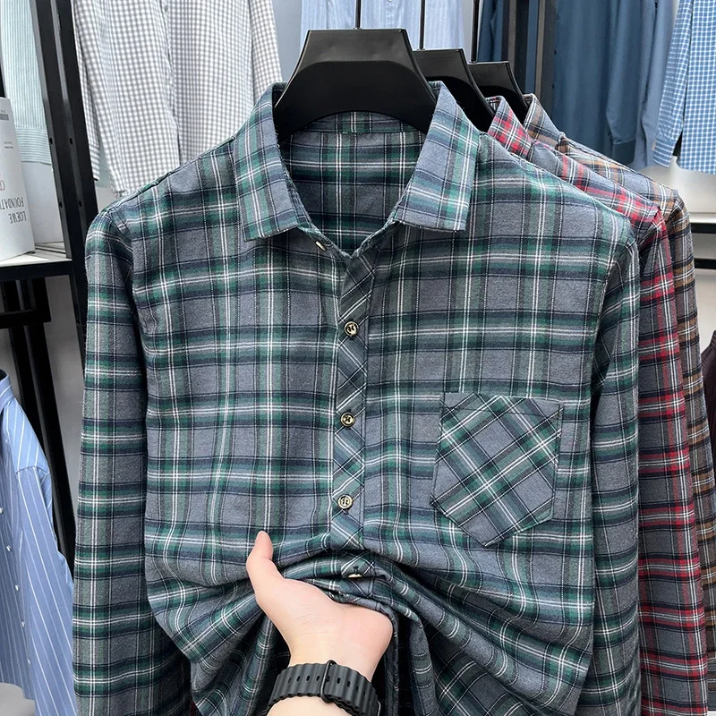 Mens Long Sleeve Plaid Pattern Button Down Shirts 2