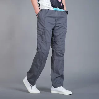 Mens 100% Cotton Cargo Pants - Elastic Waist
