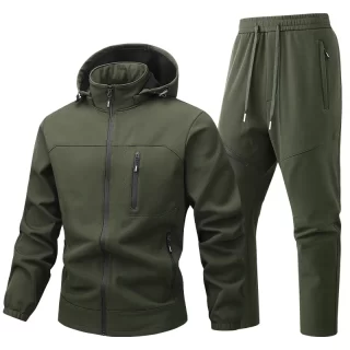 Soft-shell jacket with hood For Men, outfit High-quality coat and pants - two-piece set