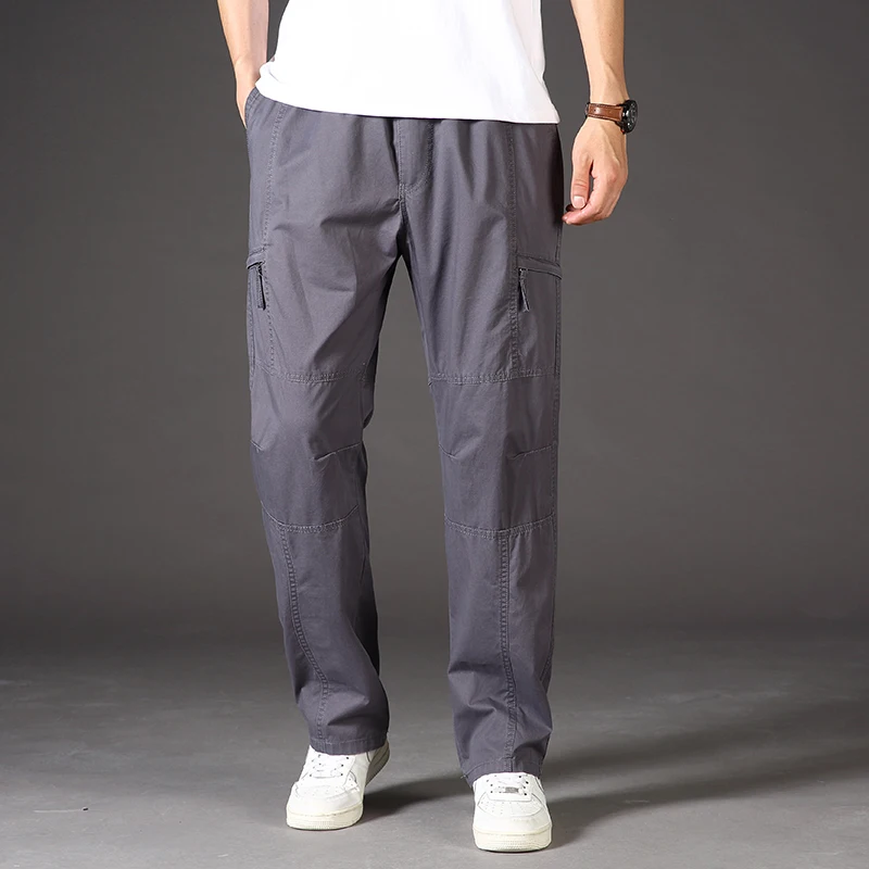 High Quality Mens Trousers Cargo Pants Zipper Pockets Elastic Waist 2