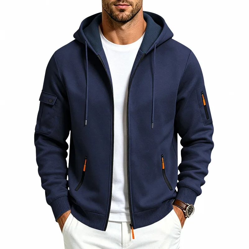 Men\'s Heavyweight Full Zip Hoodie. Casual Outdoor Hooded Sweatshirt Multi‑Pocket Drawstring Loose Fit Sports Jacket 2