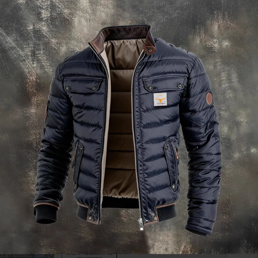 Men's Vintage Leather Quilted Patchwork Thermal Zip Outdoor Jacket 2