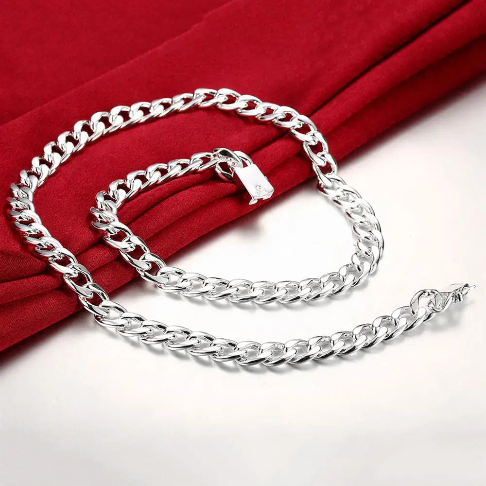 Noble Fine 925 Sterling Silver Solid 10MM Chain Necklace Bracelets Jewelry Sets for Men 50/55/60CM 2