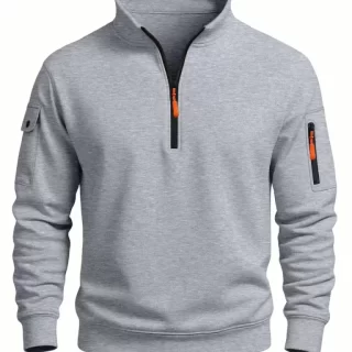 Men\'s Sweatshirt Casual Sports Casual Long Sleeved High Neck Half Zipper Windproof Top