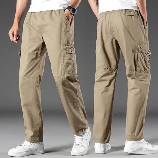 Pure Cotton Straight-Leg Cargo Pants Men's Trousers