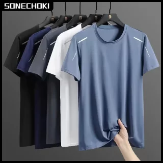 Ice Silk Running Shirts. Men Loose Printing Short Sleeve Quick Dry Shirt