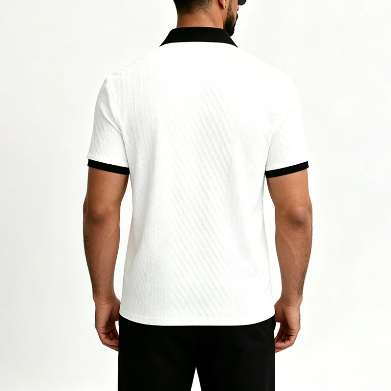 2026 Summer Men's Jacquard Knit Polo Shirt Contrast Collar Short Sleeve Loose Fit Soft Breathable Casual Sport Daily Wear Tops 2