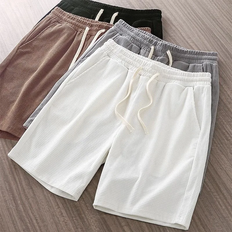 Waffle Texture Deep Crotch Drawstring Male Shorts 2