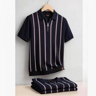 AIOPESON Men\'s Stripe Polo Shirt