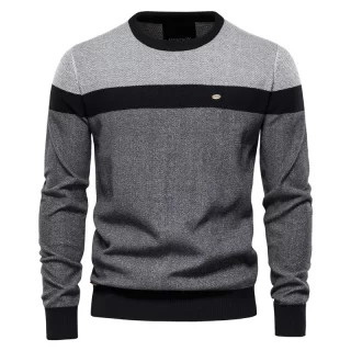 Men\'s Striped Casual Trendy O-neck Long Sleeve. Spliced Knitted Sweaters Male Pullovers Clothes